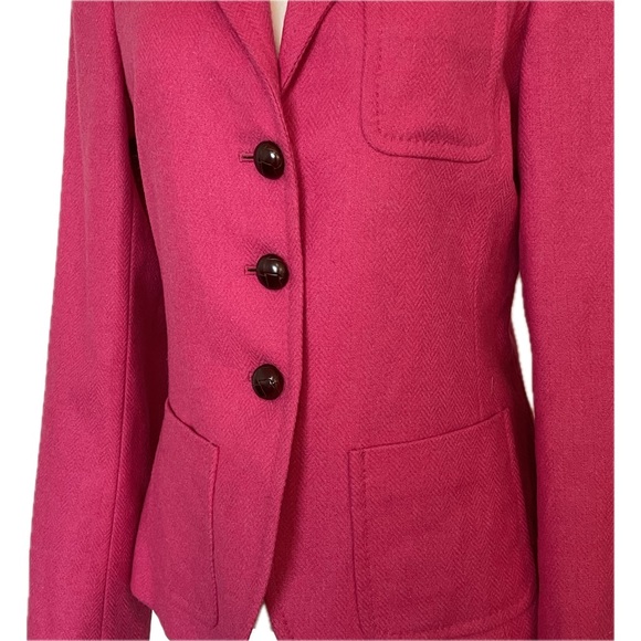 J Crew Robert Noble 100% Wool Fuscia Pink Herringbone Snatched-look Blazer Sz T8 - Picture 2 of 14
